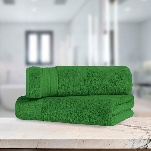 Image of Elegant Comfort Three Line Popcorn Towel Set for Bathroom 27 x 54 inches, Premium Hotel Quality 2-PACK Bath Towels, 100% Turkish Cotton, Soft and Durable, Quick Dry and Highly Absorbent, Emerald Green