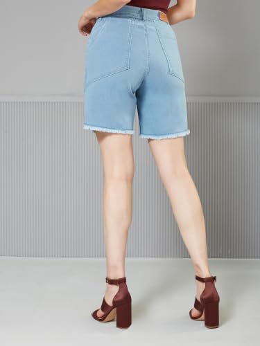 Image of Miss Chase Women's Relaxed Fit Mid Rise Highly Distressed Regular-Length Denim Shorts