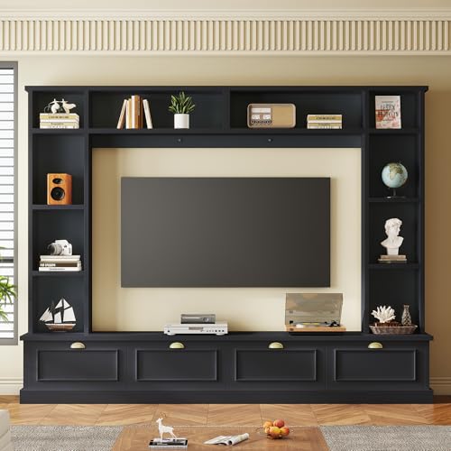 P PURLOVE Entertainment Wall Unit Set with Bookshelves for TVs Up to 78'',4-in-1 TV Stand with Adjustable Shelves Wall Entertainment Center for Living Room