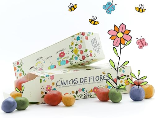 Canicas de flores | Paquete de 25 bolas de colores con semillas | Más de 20 tipos de semillas | Regalo cumpleaños para niños y niñas | 100% ecológico | 2 años de durabilidad como mínimo