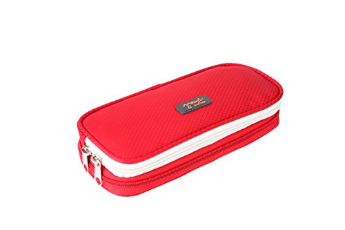 Large Capacity Double Zipper Pencil Case Bag Pen Pouch (Red, Red) #TOP2