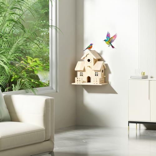 Image of Balacoo Wood Birdhouse 7.87 Inch Unpainted Hanging Nest for Birds