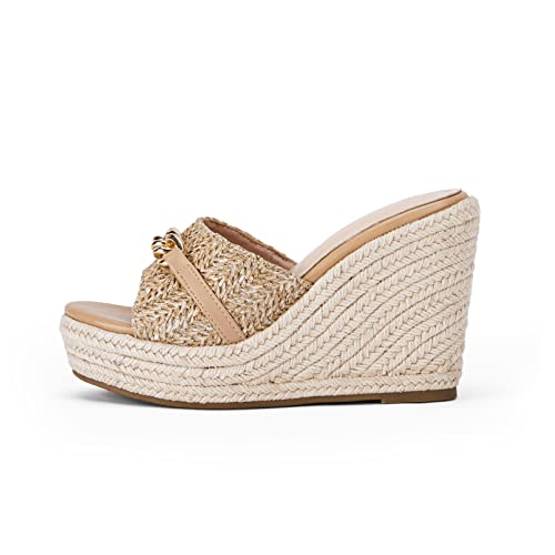 Image of Coutgo Women's Wedge Sandals Platform Espadrille Heel Chain Slip On Casual Summer Slides