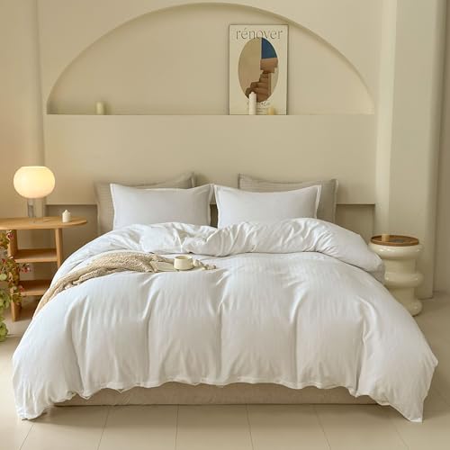 Simple&Opulence Queen Duvet Cover Set, Luxury French Linen Blend, 3-Piece