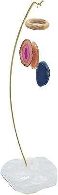 Agate Desktop Wind Chime - Unique and Beautiful Agate Slices for Home or Garden DÃ©cor - Handmade Natural Agate Ornament with Quartz Base - Beautiful Hanging Multi-Colored Agate Stones Wind Chime