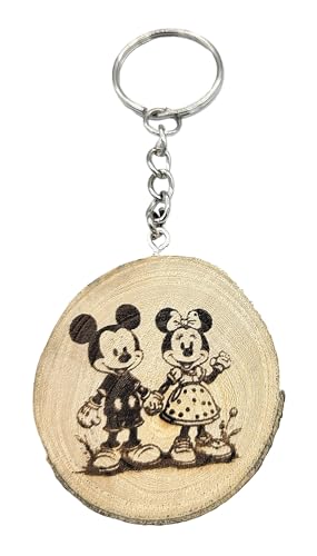 Promotech Llavero de madera natural con grabado láser de Mickey Mouse: el regalo ideal para adultos y niños, madera, W5L5
