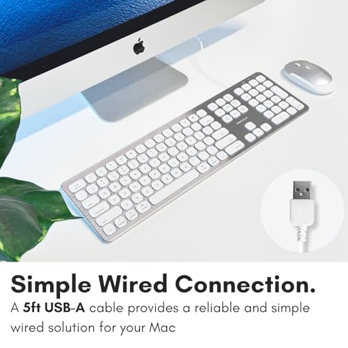 Macally Wired Keyboard for Mac with USB Ports for Mouse - Compatible Apple Keyboard for MacBook Pro/Air, iMac - Aluminum Frame