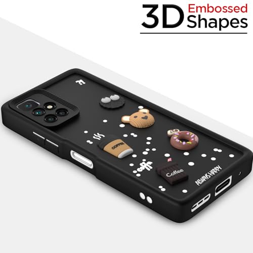 Image of Pikkme Back Cover for Redmi 10 Prime | Cute Fun Cartoon 3D Bear Silicone Full Body Protection Bumper Case (Black)