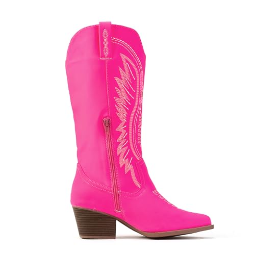 Image of Women's Western Cowboy Boots - Embroidered Ankle Booties with Chunky Block Heel, Side Zipper Suede Cowgirl Boots for Country Concert