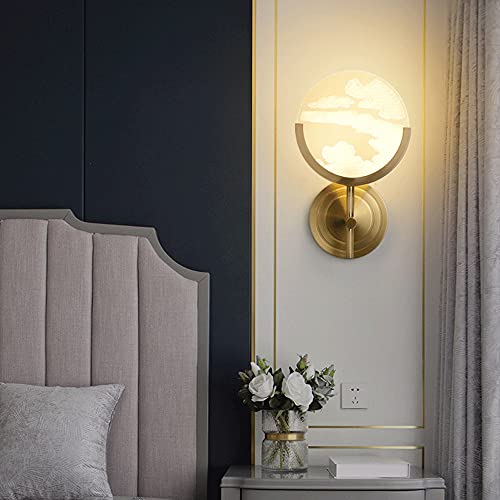 Lámpara de pared oriental de latón con pantalla acrílica moiré y luz LED cálida de 3000K 4
