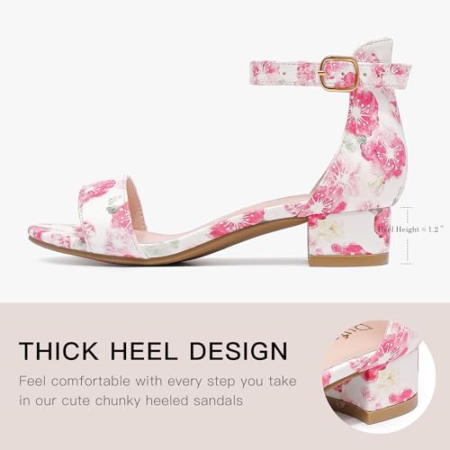 Image of Dufannie Girls Sandals Low Heels Dress Pump Ankle Strap Open Toe Flower Girl Wedding Party for Toddler Little Big Kid