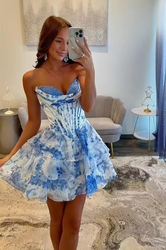 2025 Summer New Strapless Corset Short Homecoming Dresses for Teens Tiered Ruffle Graduation Cocktail Party Dress2