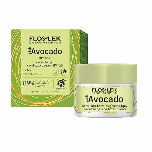 FLOSLEK richAvocado Smoothing Day Cream SPF 15 | Deeply Nourishing & Replenishing Sunscreen | Face Cream for bright and even Skin Tone | 50 ml
