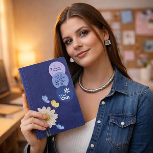 Image of Motivational Floral A5 Notebook Diary for Women & Students | Softbound Laminated Cover | Monthly Planner + Daily Planner | 21 x 15 cm Ruled Journal | Inspirational Quote Cover (Blue You Can)