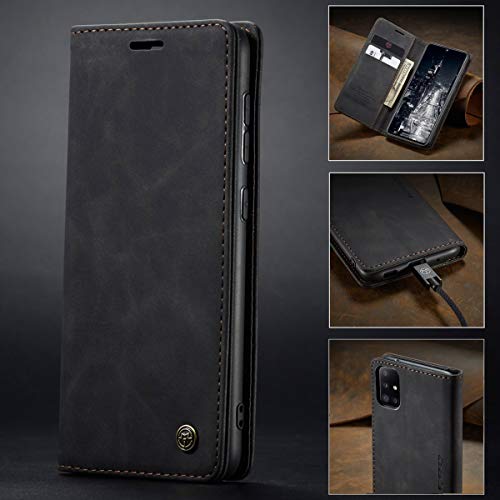 Ueebai Wallet Case For Samsung Galaxy A21S, Premium Pu Leather Case Vintage Matte Wallet Flip Cover [Card Slots] [Magnetic Closure] Stand Function Folio Shockproof Full Protection - Black #TOP5
