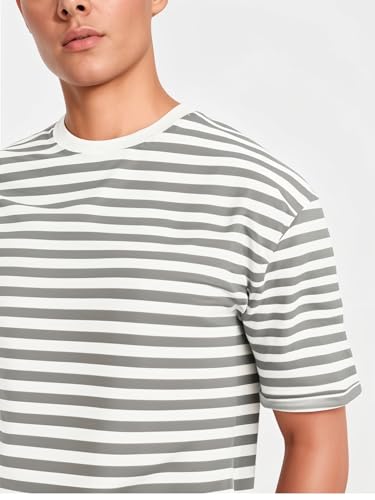 Image of Mack Jonney Oversized | Loose Fit | Half Sleeves 100% Cotton Round Neck Striped T-Shirt for Men-MACK640651