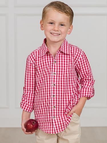 Image of RUGGEDBUTTS Boys Solid Cotton Long Sleeve Button Down Shirt with Button Tabs