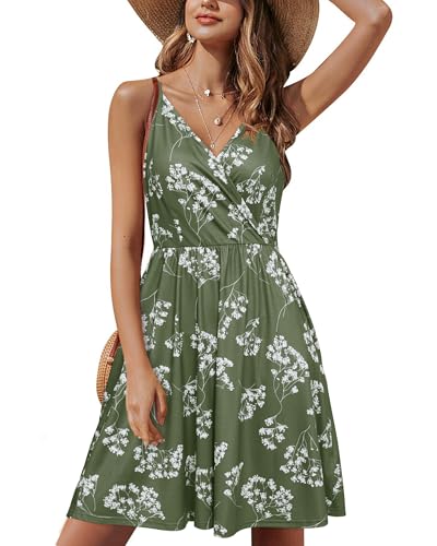 Image of STYLEWORD Womens Sundress Summer Floral Wrap V Neck Backless A-Line Casual Beach Midi Dress