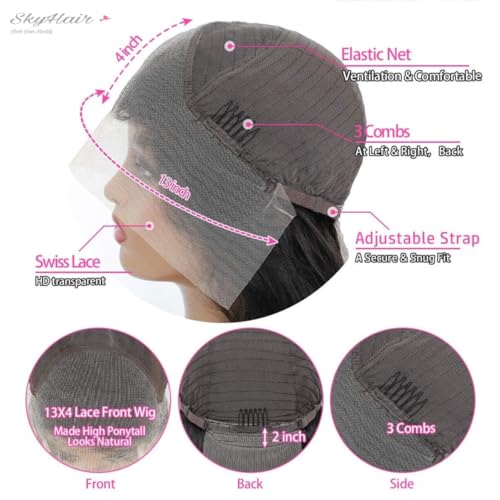 Image of SkyHair 100% Human Hair Lace Front Wig for Women & Girls - Undetectable Hairline, Volume & Length for Daily or Chemo Use - Free Wig Cap & Glue Included (Natural Black, 20 Inches)