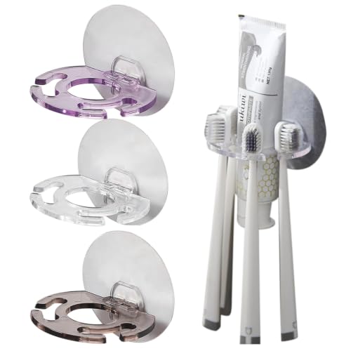 Wall Mounted Toothbrush Holders with Self Adhesive Back, 3.3 x 3.1 in Clear Open Grid Lightweight Space Saving Toothpaste Holder,Durable Compact Bathroom Organizer for Family Vanity (Grey) - image 3