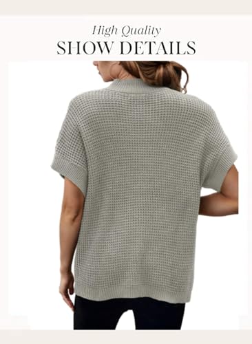 Image of Women 2026 Sweater Vest Mock Neck Batwing Short Sleeve Oversized Ribbed Knit Tops Fall Pullover Sweater S-XXL