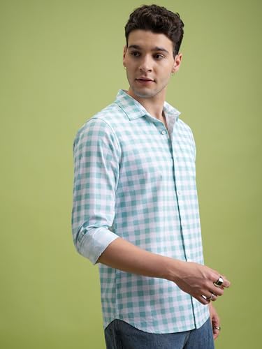 Image of Highlander Men's Slim Fit Checks Shirt | Full Sleeves | Regular Collar | Casual Shirts for Men