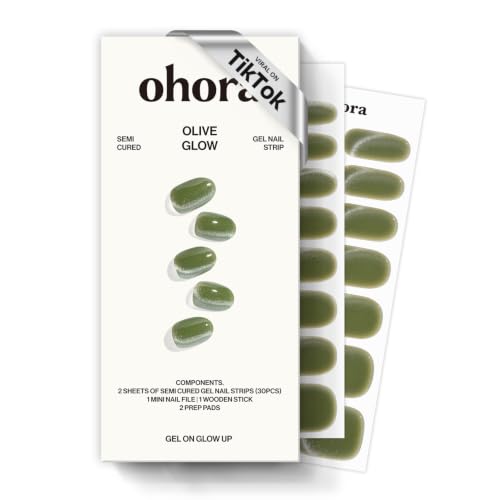 Image of ohora Semi Cured Gel Pedi Strips | Green, Glow | N Olive Glow