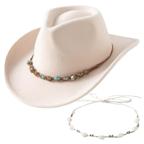 Jastore Western Cowboy Hat for Kids Girl Boy Classic Fedora Hat Felt Cowgirls Hats with Two Decorative Bands