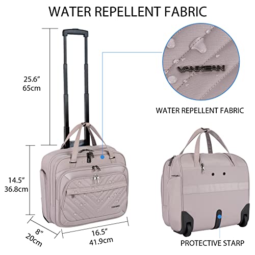 Vankean Rolling Laptop Bag Women With Wheels, 15.6 Inch Rolling Briefcase For Women, Water Repellent Overnight Rolling Computer Bag With Rfid Pockets For Travel Business Work School, Light Dusty Pink #TOP3