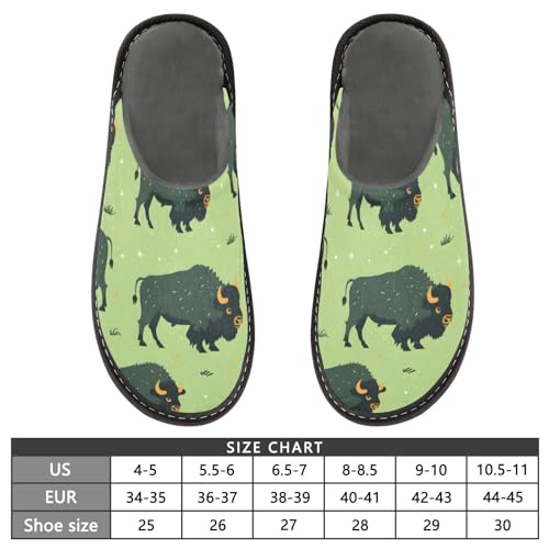 Slippers for Women Bison Pattern on Green Background Soft Fuzzy Women's Slippers Indoor and Outdoor Shoes3