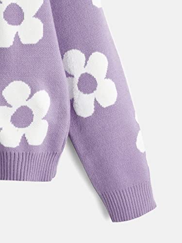 SHENHE Girl's Casual Flower Print Crewneck Long Sleeve Pullover Sweater Jumper Tops4