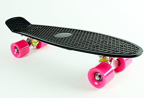 Yixin 22'' Complete Skateboard Retro Style Plastic Board (Black/Pink, 22")