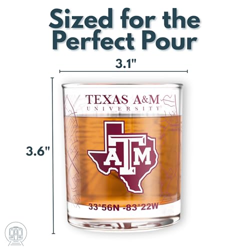 Image of Greenline Goods - University of Texas A&M Aggies College Whiskey Glasses (Set of 2), 10 oz - Full-Color Logo + Campus Map