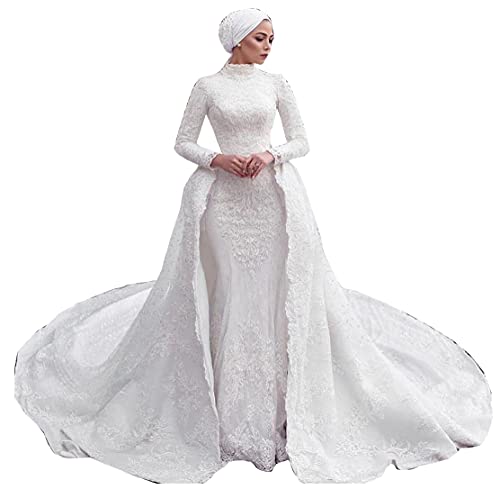 fitted lace wedding dress Amazon.com: Elmass Muslim Arabic Long Sleeves Lace Bridal Gowns with  Detachable Train Mermaid Wedding Dresses for Bride White : Clothing, Shoes  & Jewelry