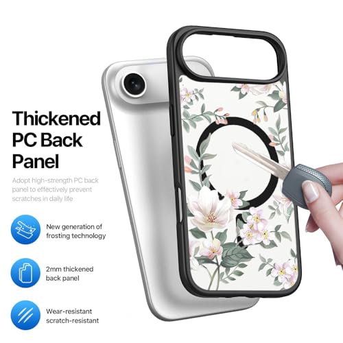 Image of VONZEE Back Cover Case Compatible with iPhone 17 Air Case, Luxury Retro Flowers Floral Clear for Magnetic Wireless Charging Case Shockproof PC+TPU Cute Glossy Shiny Cover for Girls Women, 6.6'' Black