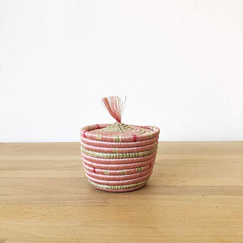 African Mini Lidded Basket- Muyaga // Sisal Woven Basket // Pinks, Sweetgrass