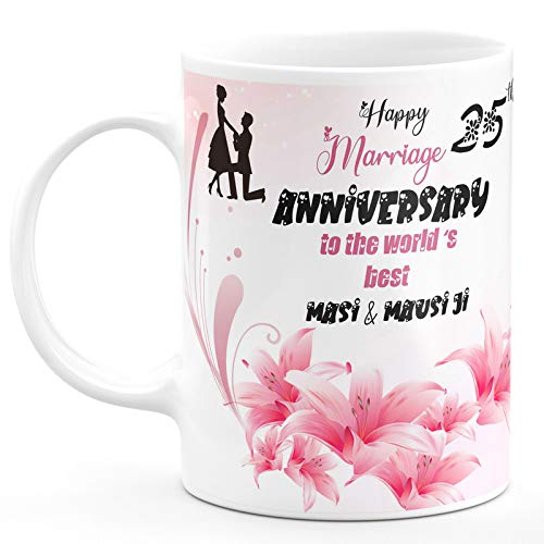 TrendoPrint Happy 25th Anniversary Masi Mausi Ji Ideal and Anniversary Gift for Aunty Aunt And Mausi Ji Masi And Mosi Ji And Uncle Mausa Ji And Mosa Ji Printed White Tea Milk and Coffee Cup and Mugs Made of Ceramic- 11 Oz (350ml)-image-13