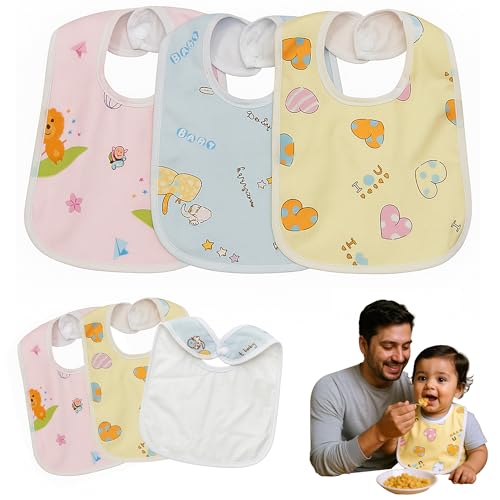 Image of Waterproof Spill Resistant Bibs, Baby Apron with Bib, Baby Bibs for 6 to 12 Months, Fastdry Bibs, Soft Cotton Bib (Set of 3)