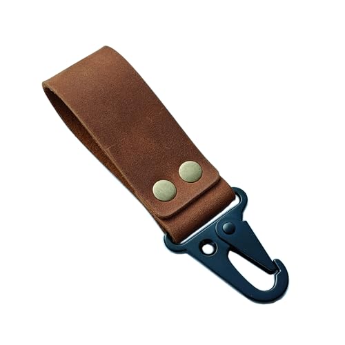 MEEBOY Handmade Leather Key Ring Holder, Belt Loop Key Keeper (Brown)