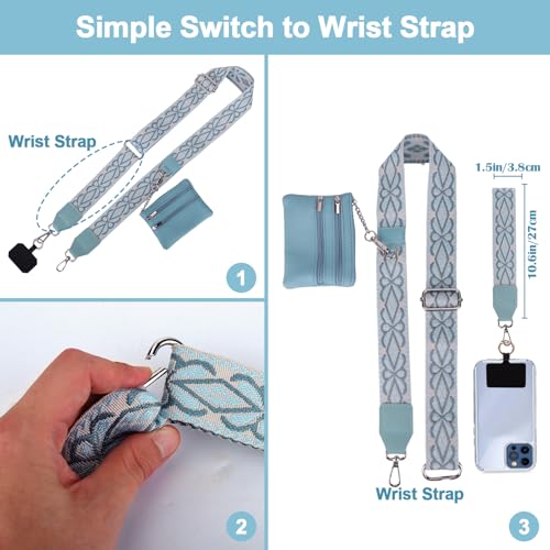 Image of XANGNIER Clip and Go Strap for Phone with Wallet Crossbody, Phone Strap with Zippered Wallet, Adjustable Anti Theft Cellphone Lanyard for Women, Cellphone Chain Accessories,Multicolor 25