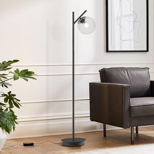 Image of Modern Black Floor Lamps for Living Room Industrial Clear Globe Tall Standing Lamp Mid Century Freestanding Lamps Vintage Metal Floor Lamp for Bedroom Office