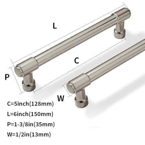 ZAUYX Solid Heavy Duty Jasper Pulls 2 Pack Brushed Nickel Cabinet Pulls 5 Inch Hole Centers for Kitchen Cupboard Handles Modern Drawer Pulls Bathroom Cabinet Pulls by ZAUYX - Image 2