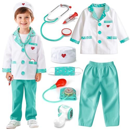 Lehoo Castle Doctor Costume for Kids, Kids Doctor Kit for Career Day Halloween, Role Play Costume Dress-Up Set with Real Stethoscope, Pretend Play for Boys Girls Ages 4-6