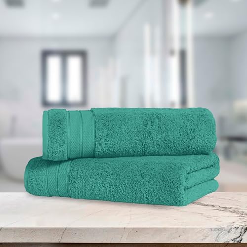 Image of Elegant Comfort Three Line Popcorn Towel Set for Bathroom 27 x 54 inches, Premium Hotel Quality 2-Pack Bath Towels, 100% Turkish Cotton, Soft and Durable, Quick Dry and Highly Absorbent, Teal Blue