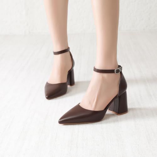 Image of RIBONGZ Block Heels for Women Closed Pointed Toe Heeled Slingback Chunky High Heel Ankle Strap Pumps Patent Leather Comfort Dressy Shoes for Work Party Prom Wedding Bridal Dress
