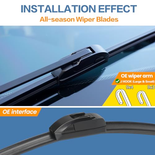 GSPSCN 24''+14'' Metal Base 2X Lifespan Windshield Wiper Blades (Pack of 2)，OEM Quality Premium Original Quiet Wiper Blades，Stable All-Season J Hook Replacement Wipers by GSPSCN - Image 3