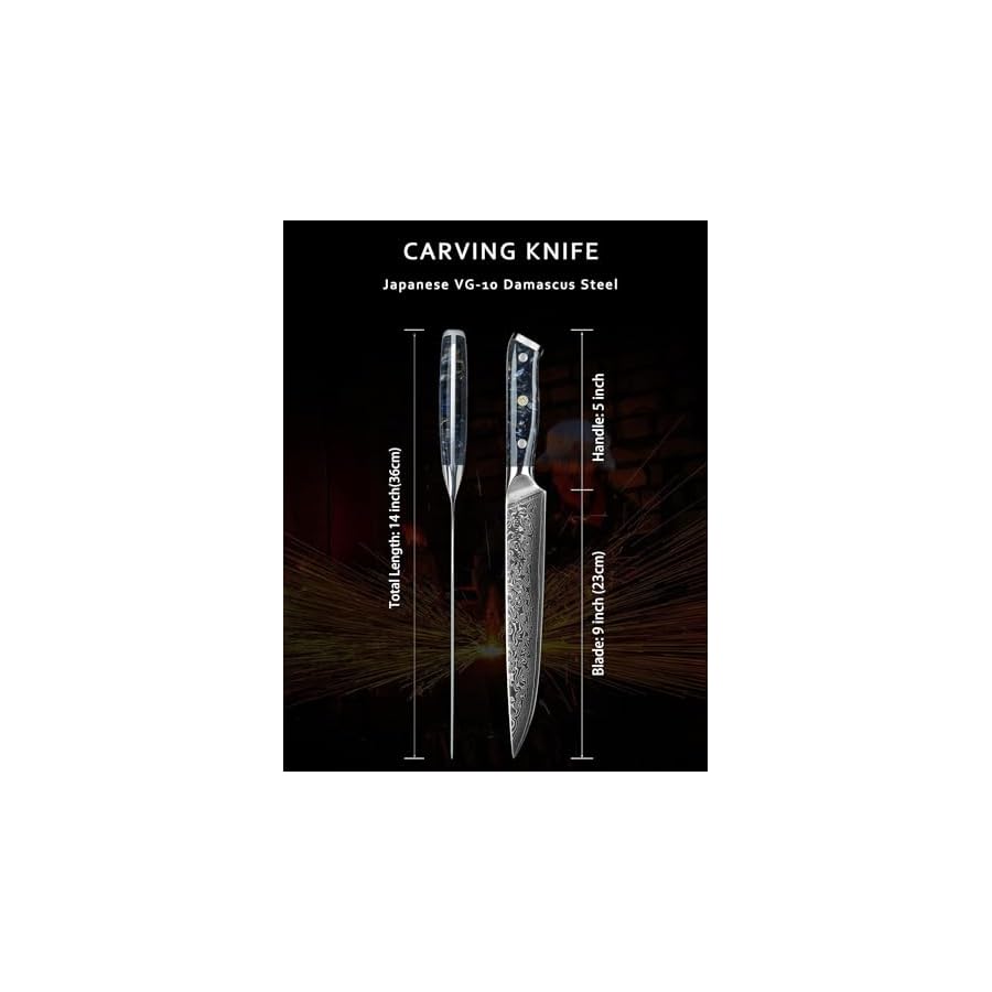 Carving-Knife-9-inch-Slicing-Knife-Xuan-Series-VG10-Damascus-Steel-Kitchen-Meat-Cutting-Knife-Resin-Handle-Starry-Black SANMUZUO Carving Knife - 9 inch Slicing Knife- Xuan Series - VG10 Damascus Steel Kitchen Meat Cutting Knife - Resin Handle (Starry Black)