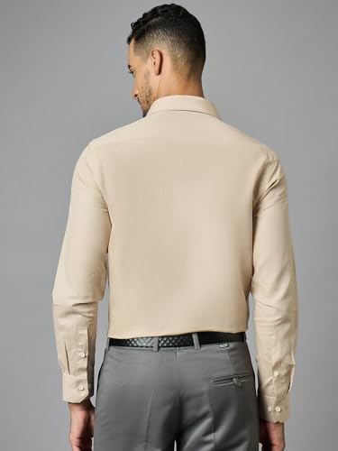 Image of LOUIS STITCH Mens Beige Cotton Linen Full Sleeves Regular Fit Formal Shirt (US402-S1-BERF)