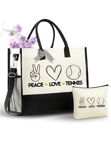 Image of InnoBeta Tennis Gifts for Women Tote Bag with Zipper Shoulder Strap for Tennis Lovers Coaches Birthday Christmas