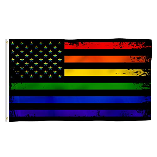 Rainbow Flag USA Stars Pride LGBTQ Flag 3x5 Ft American Gay Pride Flag Vivid Color and Double Stitched with Brass Grommets for Indoor Outdoor Decoration